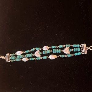 Brighton 3 strand turquoise and silver bead bracelet